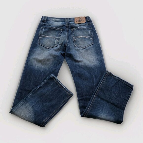 A Vintage HTM Hitomi Jean Mens 29x32 Blue Straigh Leg Japan Distressed Wiskering - Picture 16 of 16